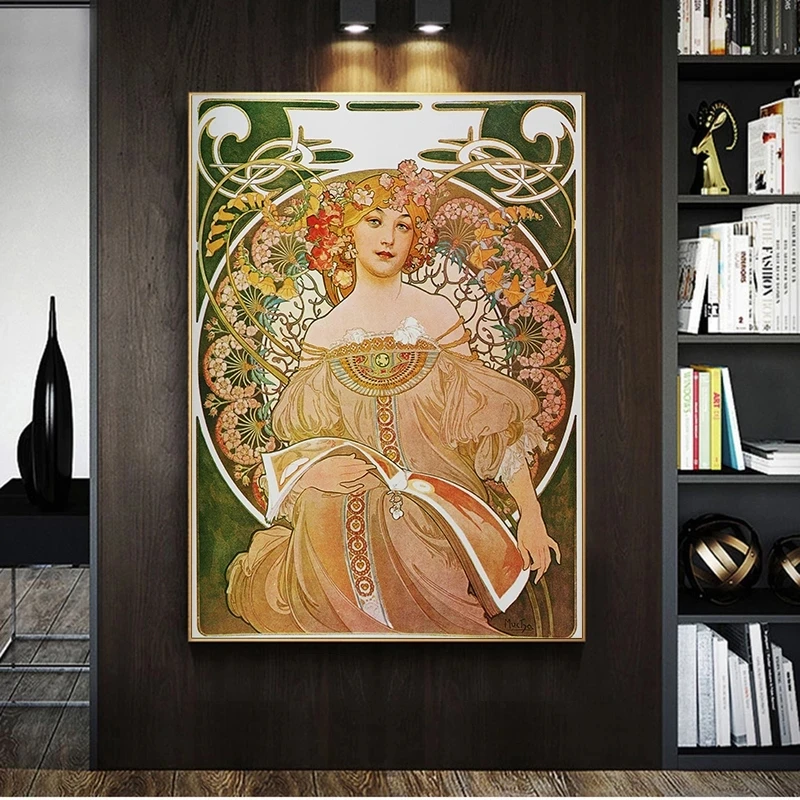 

Vintage Poster Alphonse Mucha's Work Illustration Woman Canvas Paintings On The Wall Art Figure Picture for Home Decor