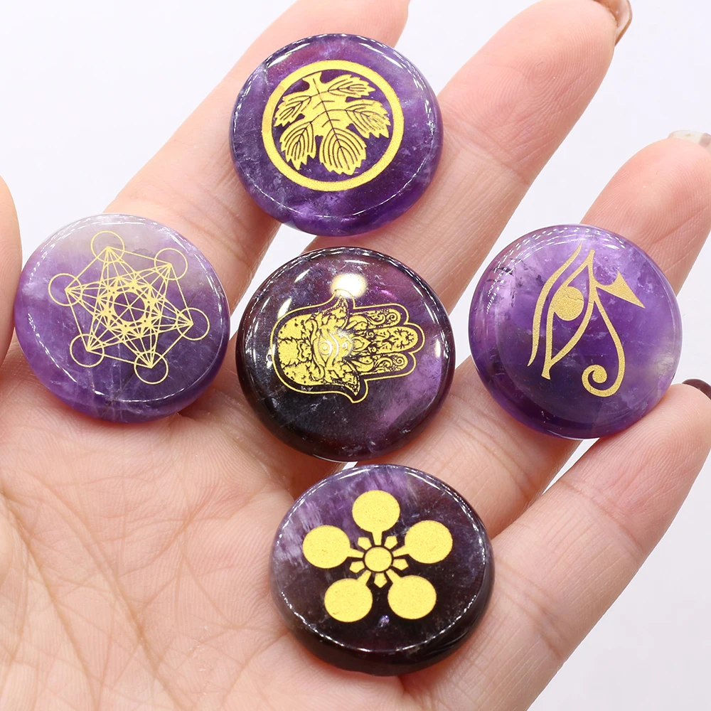 

5pcs Natural Non-porous Amethyst Stone Reiki Healing Religion Clover Maple Leaf Multidimensional Tatlon Cube Mafati Palm Gems