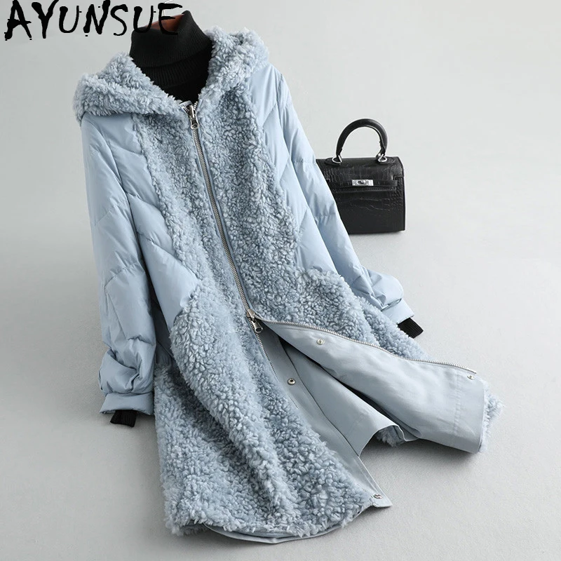 Пуховик AYUNSUE из овчины Женское пальто натурального меха зимнее 100% шерсти Женская