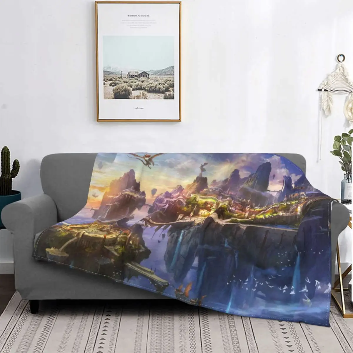 

Fantasy World Blanket Scenery Printed Stitch Warm Breathable Flannel Throw Blankets For Sofa Thin