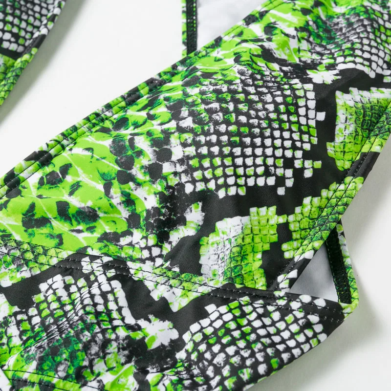 Купальник цельный сексуальный змеиный принт бикини 2020 полый купальник женский