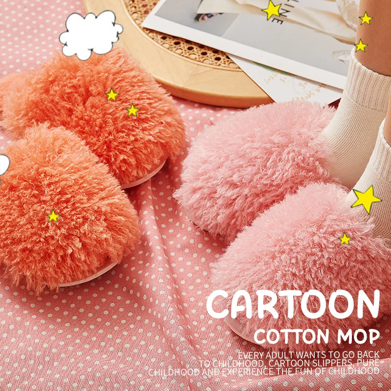 New Imitation Lamb Winter Women Slippers Down Plush Warm Soft   Cute Princess Cotton Indoor House Bedroom Flats Warm Shoes