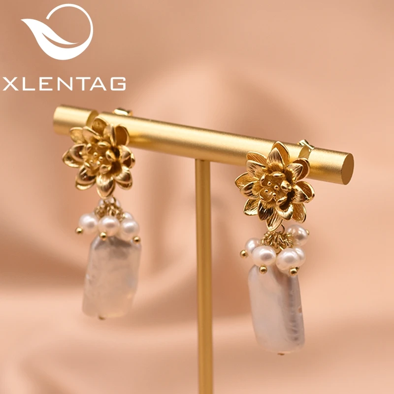 XlentAg натуральный пресноводный барочный жемчуг Бохо висячие серьги цветок лотоса
