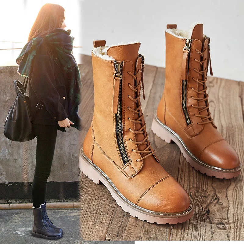 Ботинки из искусственной кожи женская обувь Новые теплые зимние ботинки женские