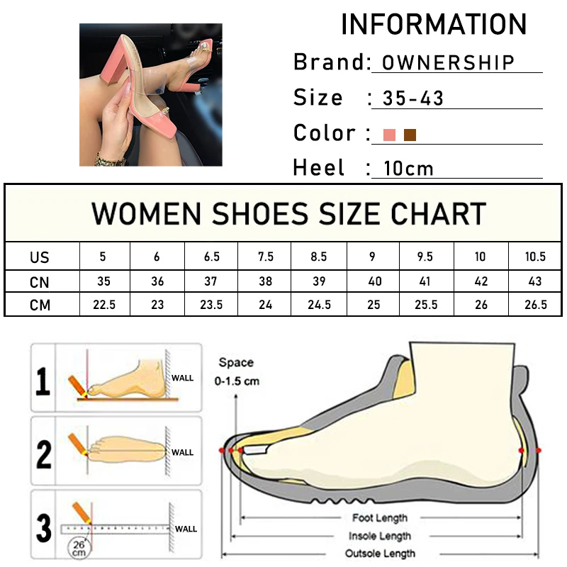 

Women's Square Toe Transparent High Heels Women Chain Thong Slippers Woman 2021 New Slides Lady Footwear Female Shoes Big Size