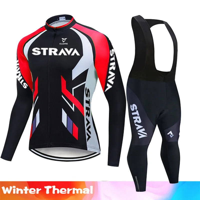 

2020 STRAVA Pro Winter Thermal Fleece sets Long Cycling Jersey 20D Gel Pad Mens MTB Ropa Ciclismo Bike Bicycling Maillot Clothes
