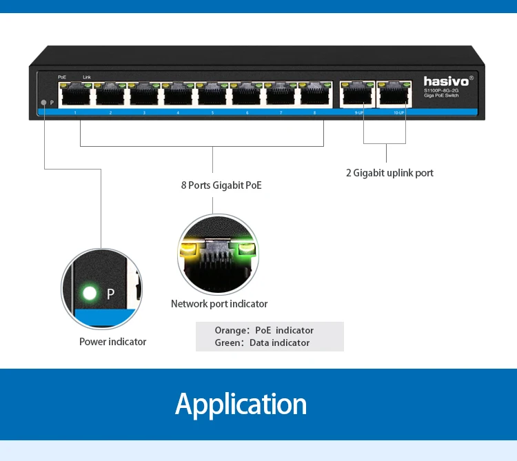 Гигабитный 10 портовый коммутатор Poe поддержка IEEE802.3af/at IP камер и Беспроводной AP 10/100/1000 Мбит/с 48V стандартный сетевой коммутатор