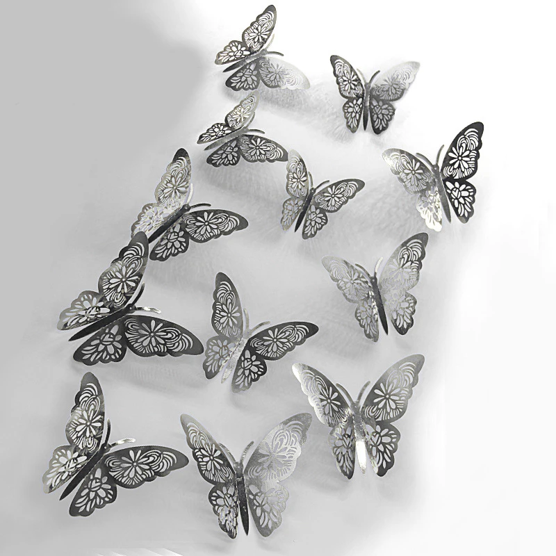 

12pcs Hollow 3D Butterfly Wall Sticker for Wedding Decoration kids living room window Home Decor Colorful Butterflies stickers