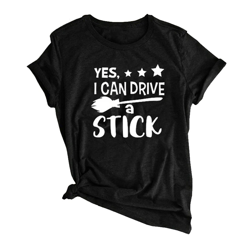

Yes I Can Drive A Stick Print T-Shirts Women Summer Aesthetic Clothes Harajuku Graphic Tees Cotton O Neck Tops For Female Ladies