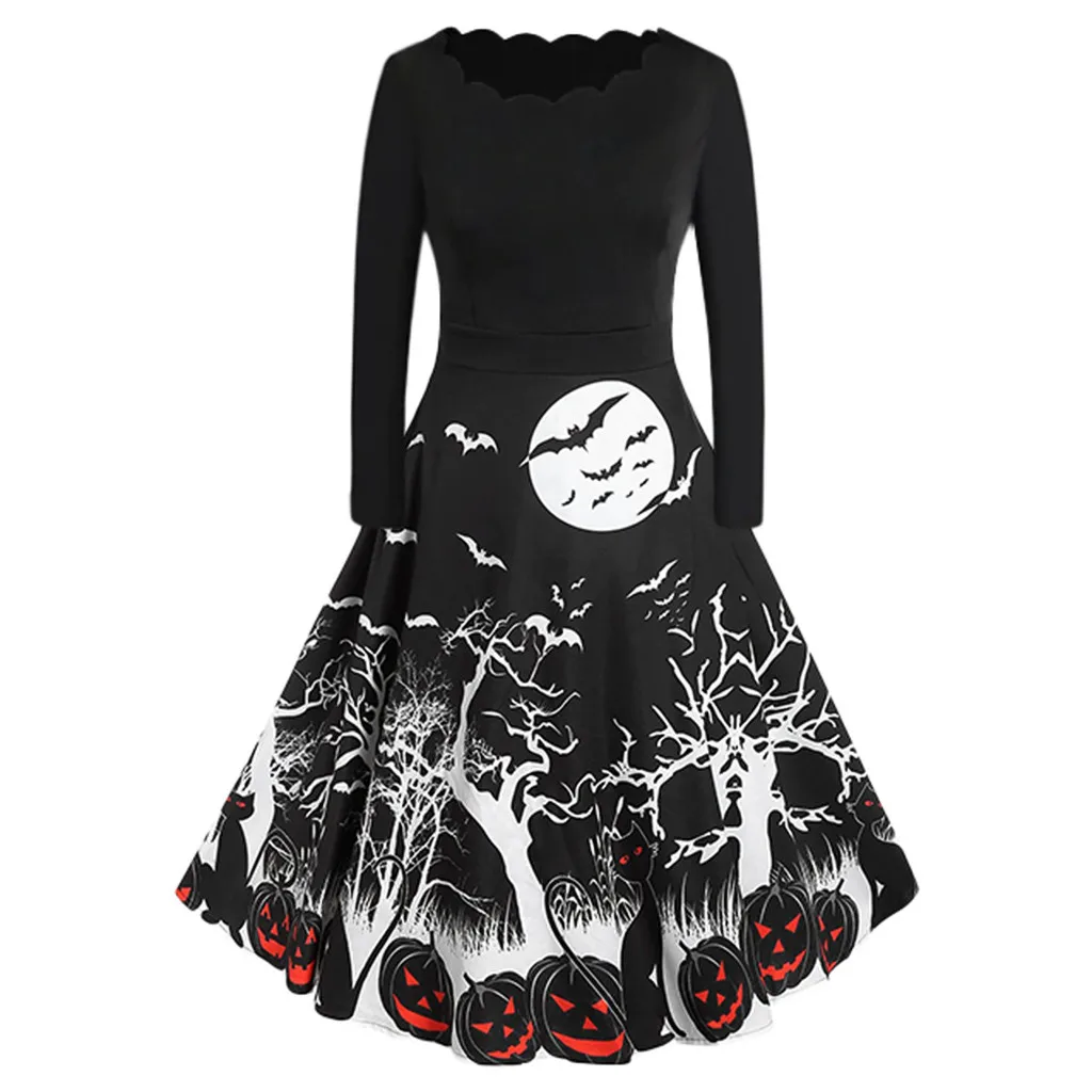 Женское зимнее винтажное платье с принтом модное женское длинным рукавом для