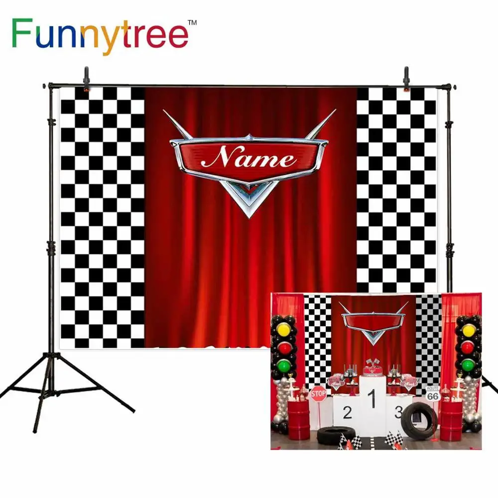 Funnytree гонки фон для фотосъемки с Шторы на день рождения автомобилем сетка баннер