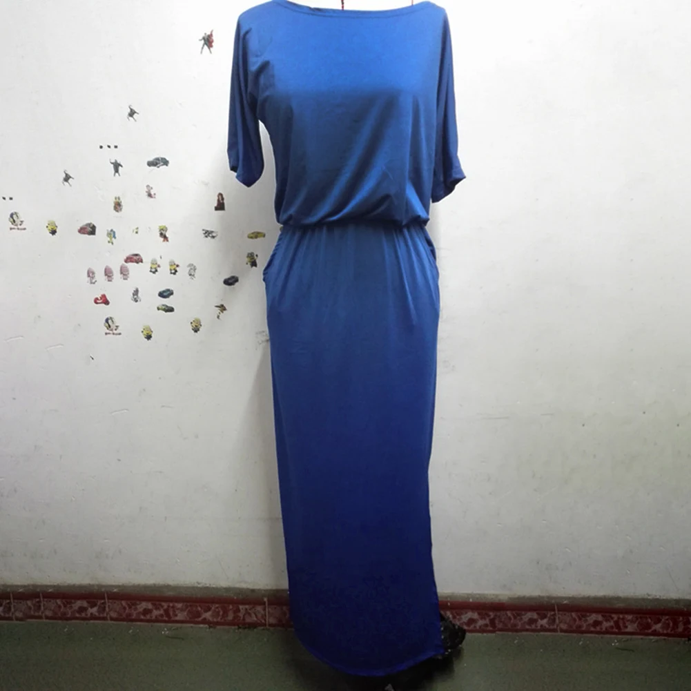 

Women Dark Blue Loose Holiday Long Maxi Dress Evening Party Beach Dresses Summer Sundress