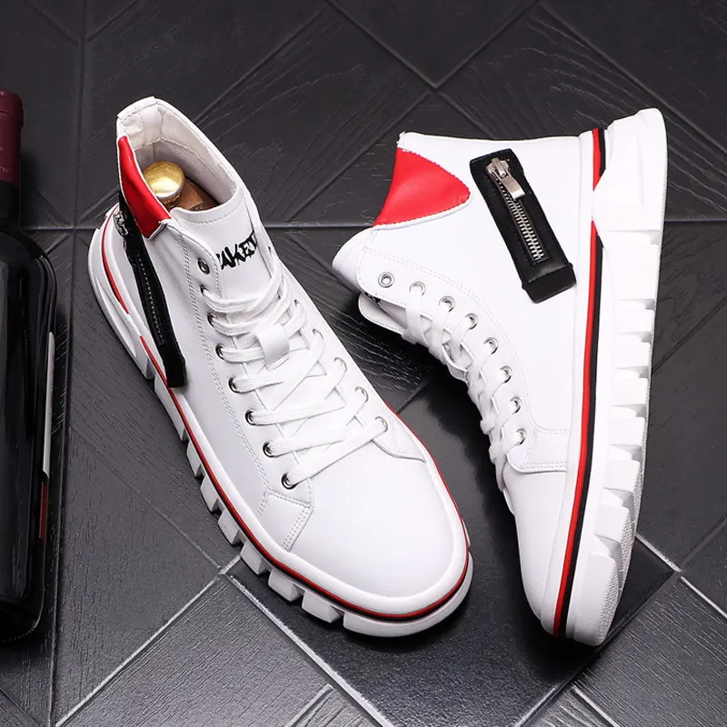 

ERRFC Высокие Мужские Белые Повседневные Удобные туфли Новое поступление модные черные трендовые удобные туфли на платформе для молодых разм...