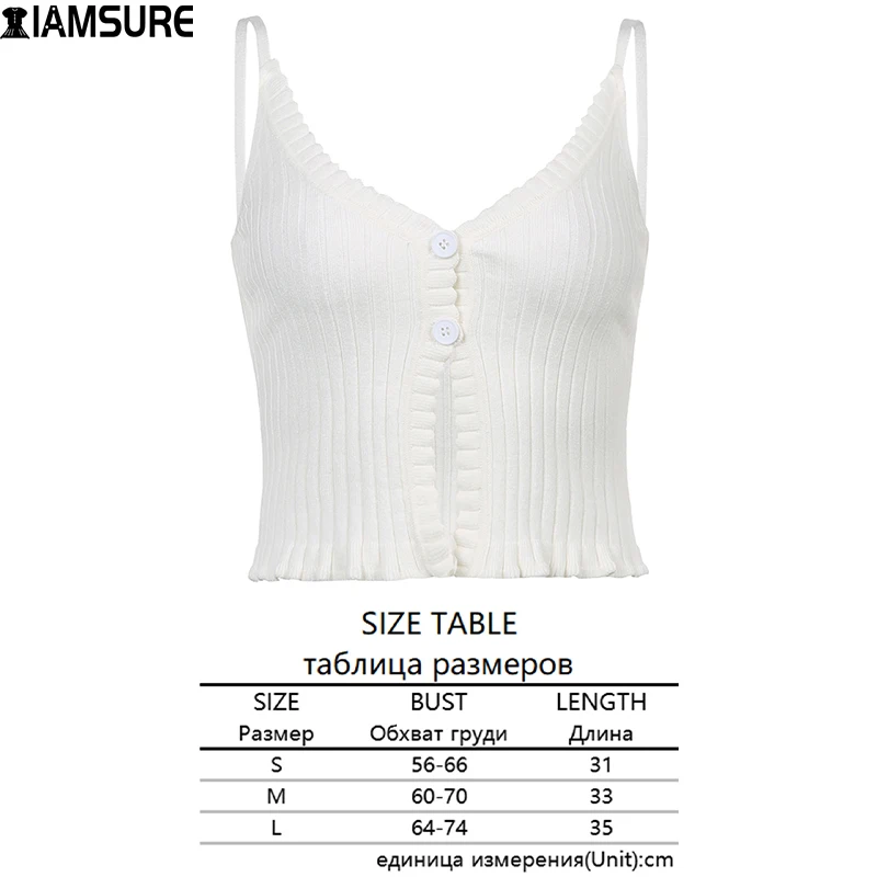 

IAMSURE Beach Style Ribbed Knited Crop Tops Women 2021 Fashion Casual Slim Split V-Neck Camisoles Wave Cut Cardigan Tank Top 90S