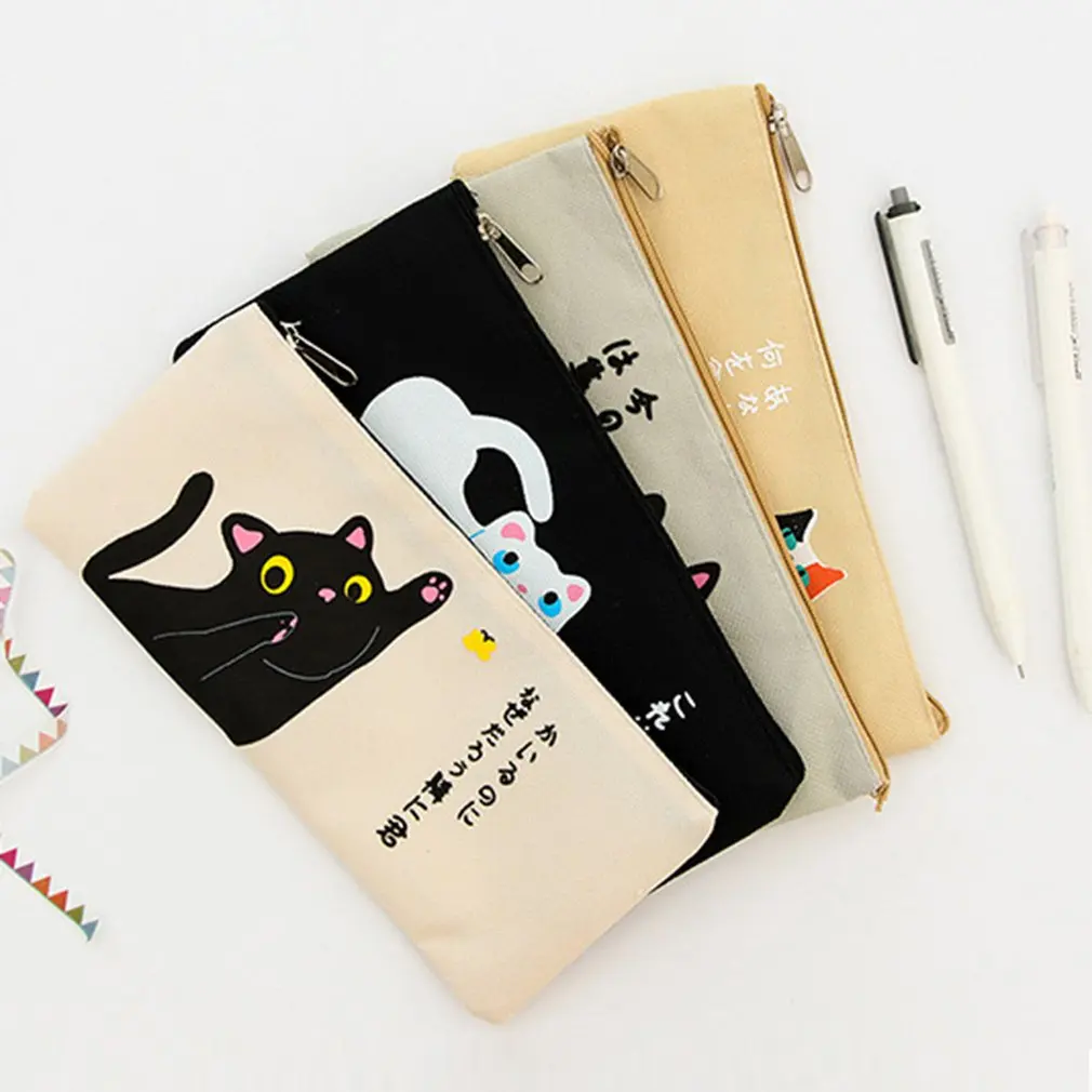 Милый холст для школы карандаш креативный мультяшный Кот пенал большая ручка