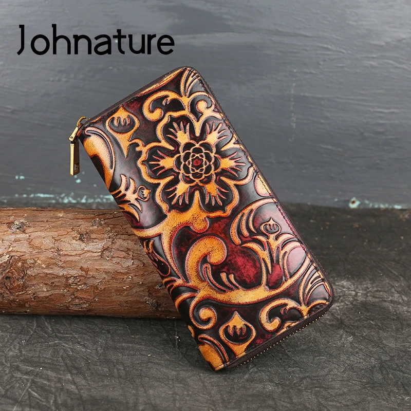 Женский винтажный бумажник из натуральной кожи Johnature большой кошелек клатч