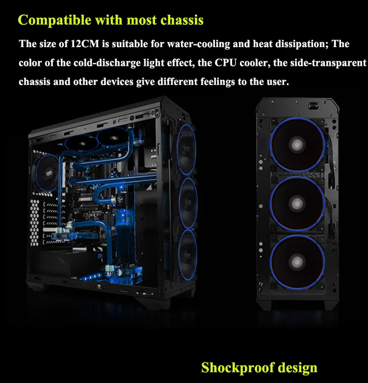 Pccooler супер тихий 12 см/120 мм чехол для компьютера вентилятор с светодиодный двойной интерфейс диафрагмы 3 pin/4 pin настольный компьютер