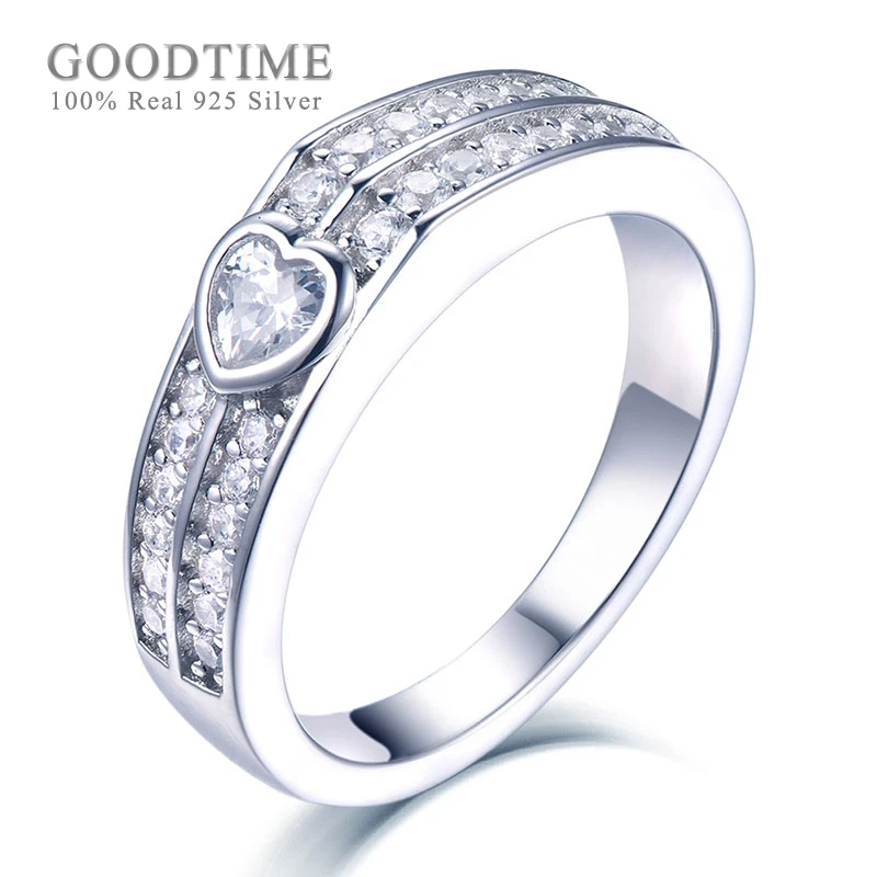 

Fashion Rhinestone Ring 100% 925 Sterling Silver Love Heart Women Zircon Ring Jewelry Accessories Gift For Bride Wedding Party