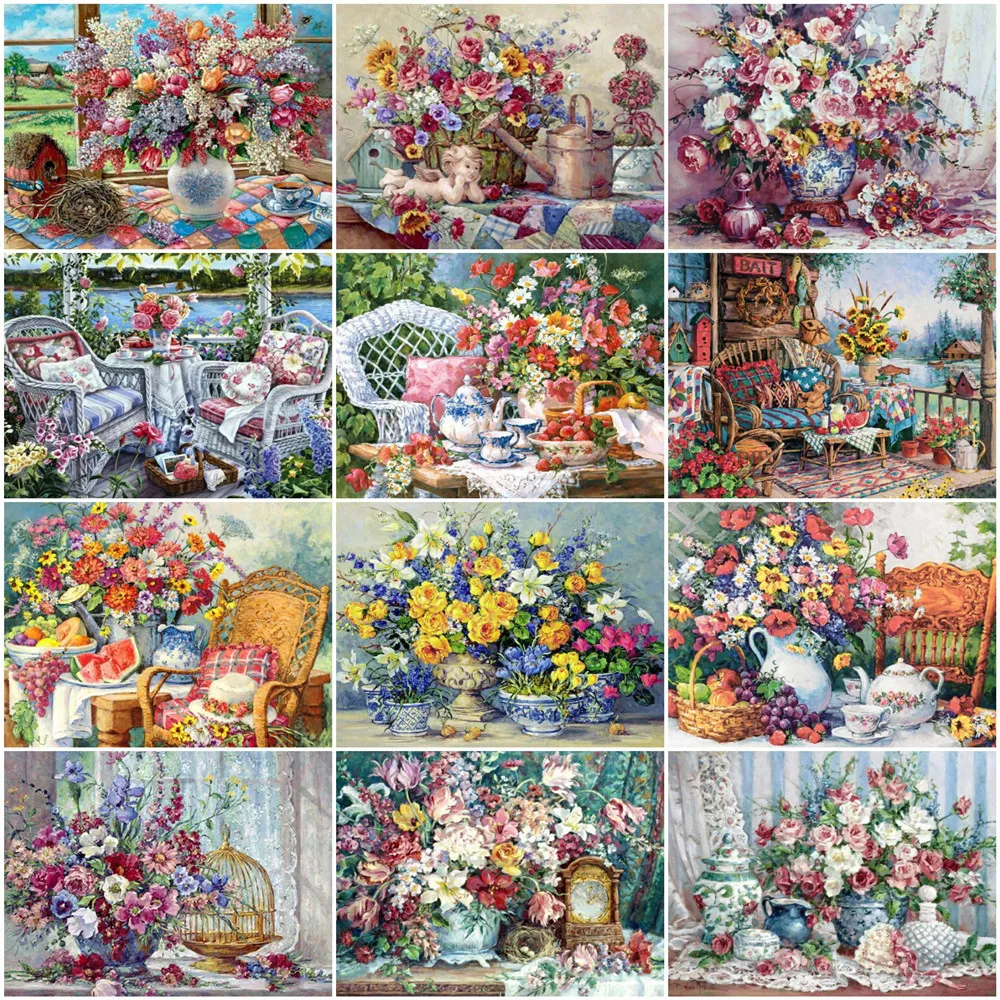 

HUACAN Oil Painting By Numbers Flower Handpainted Unique Gift Pictures By Numbers Rose For Adults Home Decoration