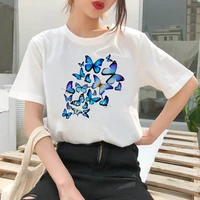 2021 butterfly printed wholesale casual short sleeve vintage creativity harajuku tops womens white harajuku ullzang t shirt