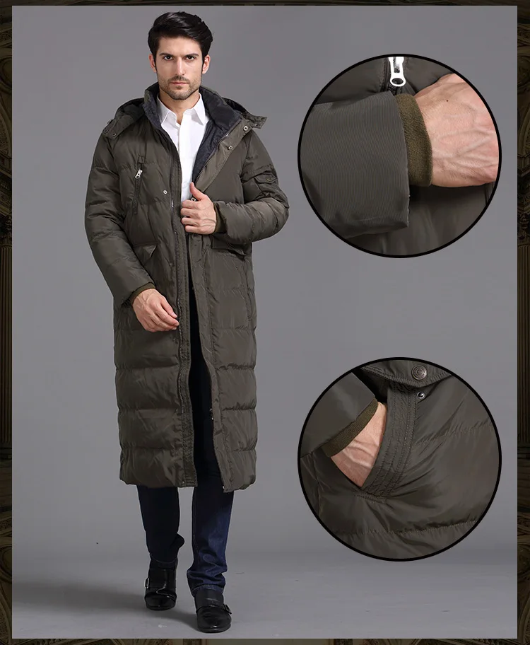 2022 new winter man duck down ultra long thick warm parkas jacket for male shiny black army green plus size xxxxl 2xl 3xl 4xl