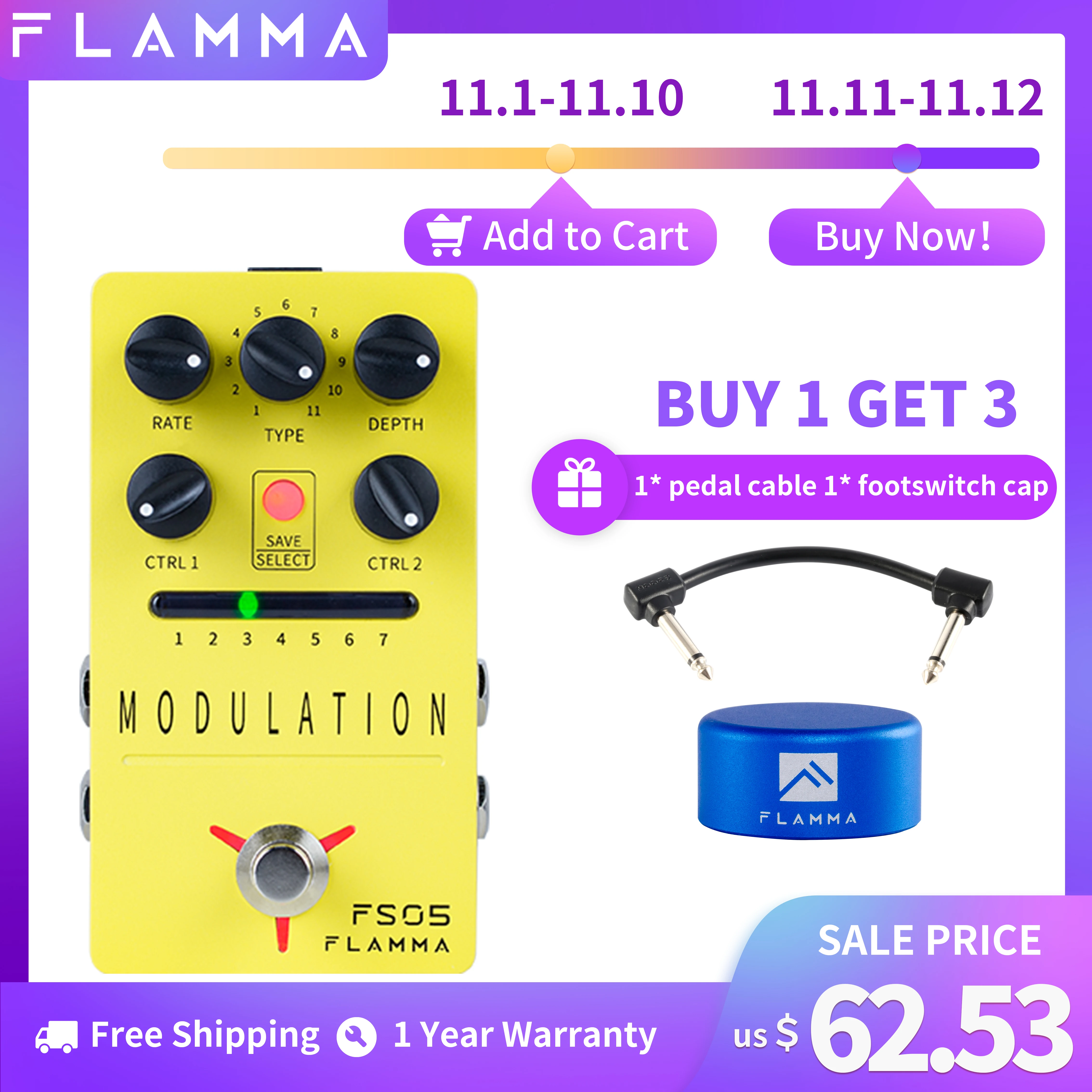Педаль эффектов для гитары FLAMMA FS05 педаль с модуляцией 11 и 7 предустановленными