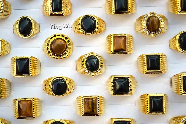 

Yingwu, женское винтажное панк кольцо с тигровым глазом, Золотое кольцо с натуральным камнем для женщин и мужчин, обручальные кольца, ювелирное...