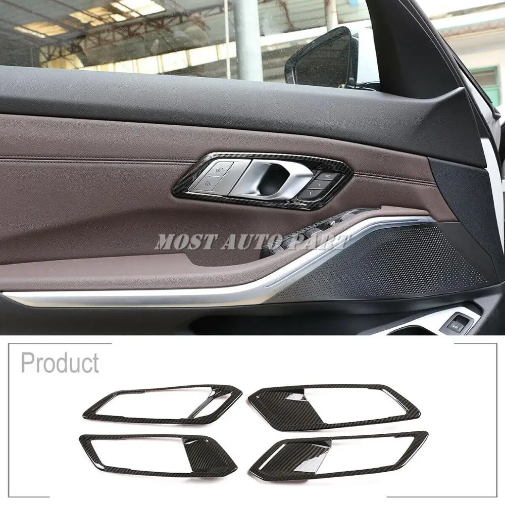 

ABS Plastic Carbon Fiber Look Interior Door Handle Trim Cover For BMW 3 Series G20 G21 G28 2019-2021 4pcs LHD Car Decoration