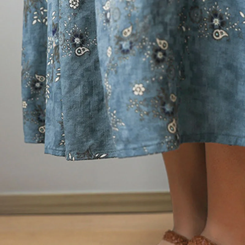 

Spring Summer Women Retro Fashion Floral Print Pockets Elastic Waist Half Skirt 2021 New Loose Leisure All-match Skirt