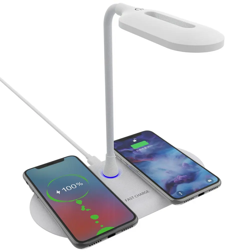 

Светодиодная настольная лампа с регулируемой яркостью, 9 В постоянного тока, питание от USB, Ночной светильник с беспроводной зарядкой, порта...