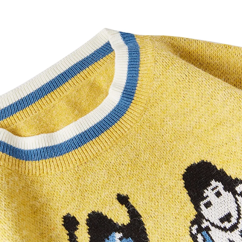 Винтажный желтый свитер в стиле Харадзюку мужской модный вязаный пуловер