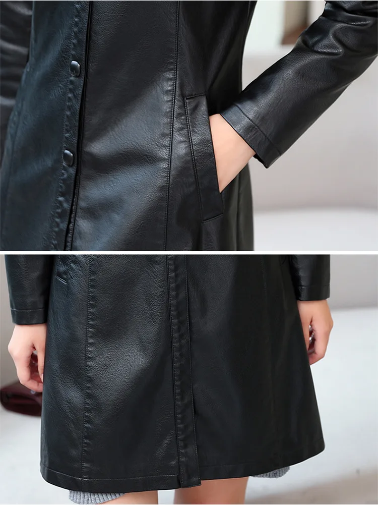 M-4XL, большие размеры, женские кожаные куртки, новая мода, с отложным воротником, однотонные, тонкие, закрытые, на пуговицах, женские кожаные куртки