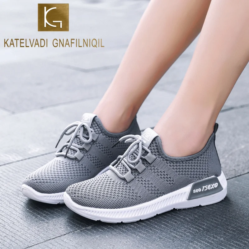 Кроссовки KATELVADI женские сетчатые легкие дышащие на шнуровке Нескользящие
