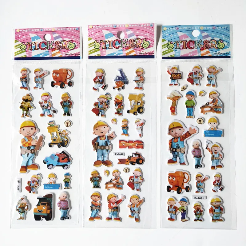 

60pcs Cartoon Fireman Sam Stickers 3D Fire Truck Firefighter Bob the Builder Ultraman Super Wing Poli Trolls Sticker