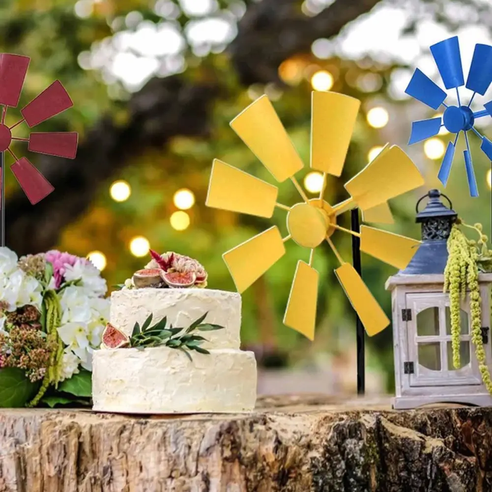 

2021 Garden Pinwheels Handmade Landscaping Portable Durable Outdoor Stake Iron Lawn Windmill for Patio Garden Park Decoration