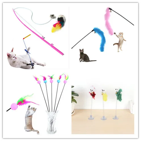 

1PC Pet Toy Catcher Teaser Toy For Pet Feather Wand Stick For Cat Kitten Jumping Train Aid Fun Random Color