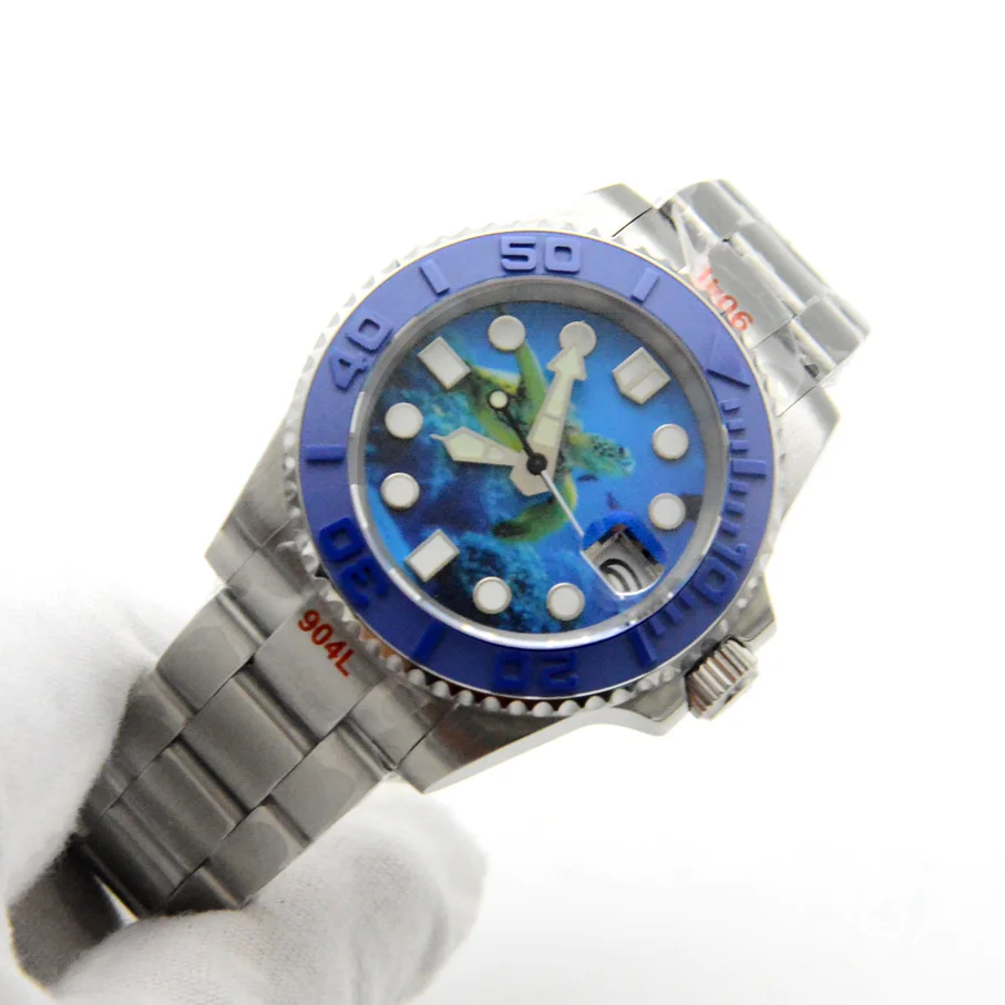 Watch NH35A Automatic Movement 40MM Turtle Dial Luminous Date Men's Mechanical Clock Sapphire Glass Oyster Strap enlarge