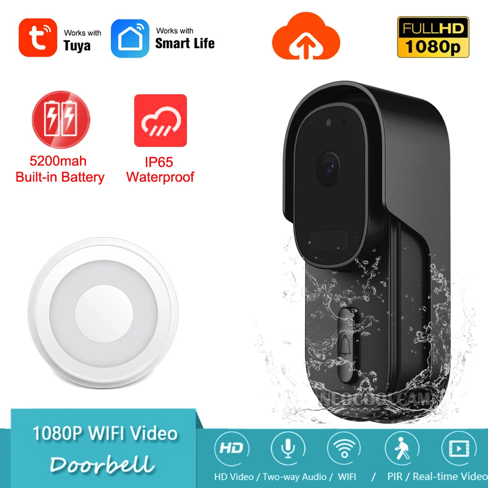 

Водонепроницаемый видеодомофон HD 1080P с Wi-Fi и встроенным аккумулятором 5200 мАч, 2 МП