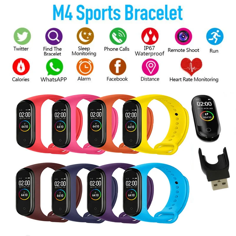 Смарт часы M4 с силиконовым браслетом водонепроницаемый фитнес трекер монитором