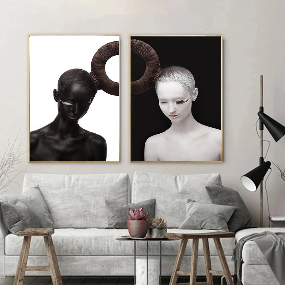 

Black And White Simple Creative Beauty Canvas Painting Modern Art Woman Poster Wall Art Print Picture for Living Room Home Decor
