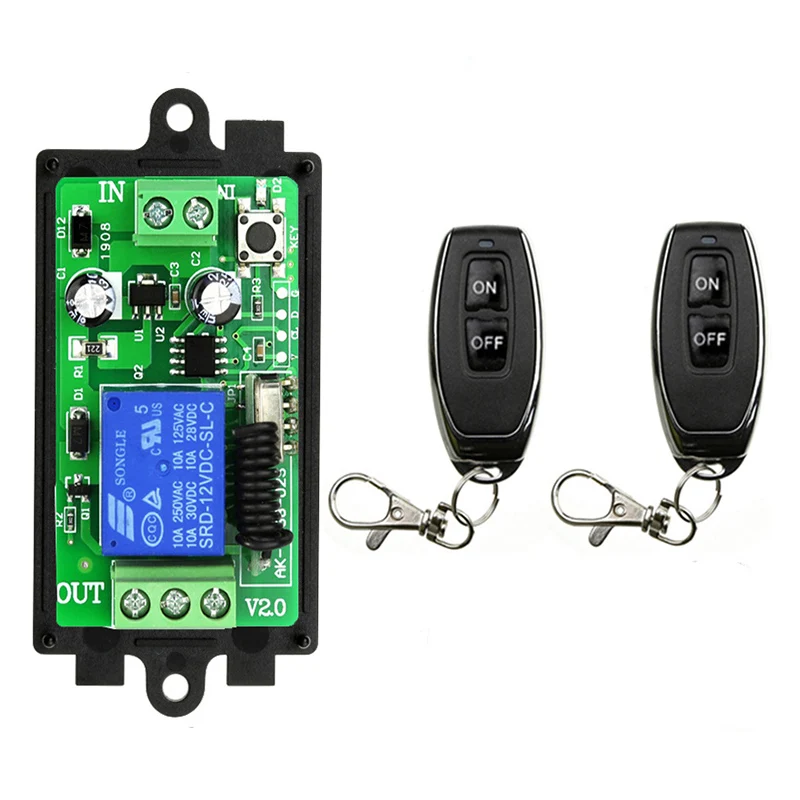 

433MHz Universal Wireless Remote Control DC12V 24V 1CH 10A Relay Receiver Module RF Switch Remote Control For Gate Garage Opener