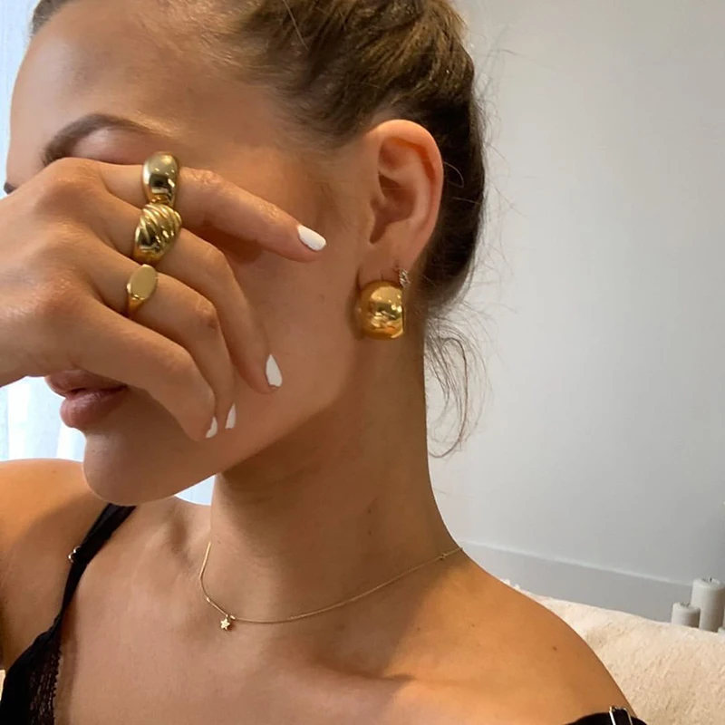 

Titanium With 18K Gold Geo Wide C Statement Drop Earrings Punk Party Gown Runway T show Gothic Rare Korean Japan INS Boho Top