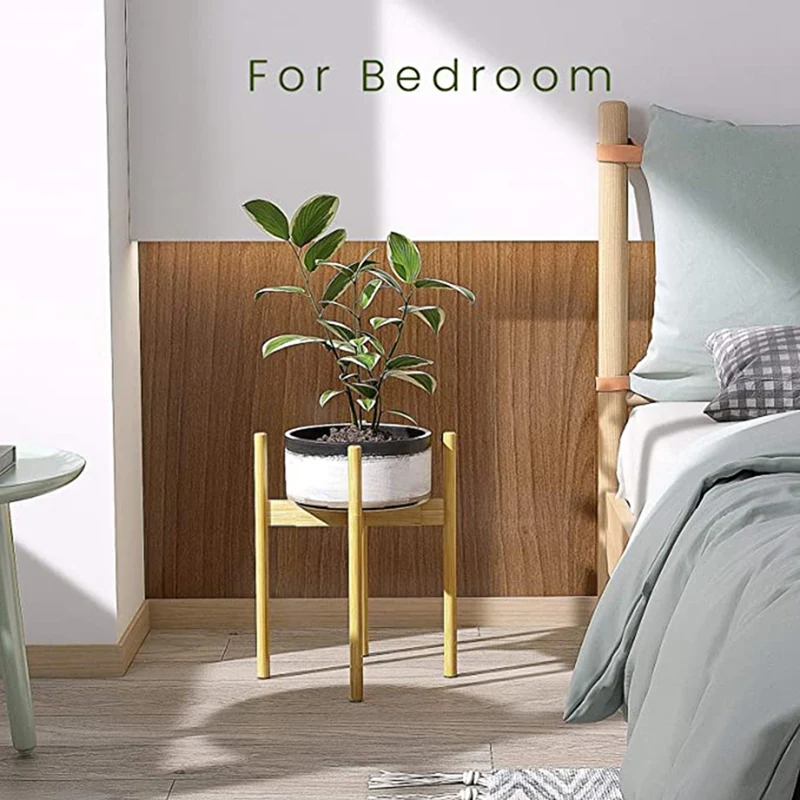 

Bamboo Plant Stand Flower Holder Indoor Mid Century Modern Planter Display Rack with Adjustable Plants Corner or Floor