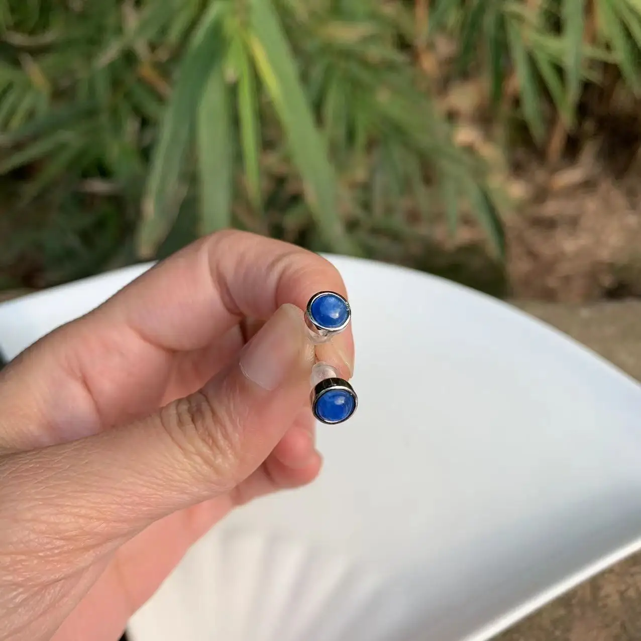 Женские серьги-гвоздики из серебра 100% пробы с натуральным кианитом - купить по