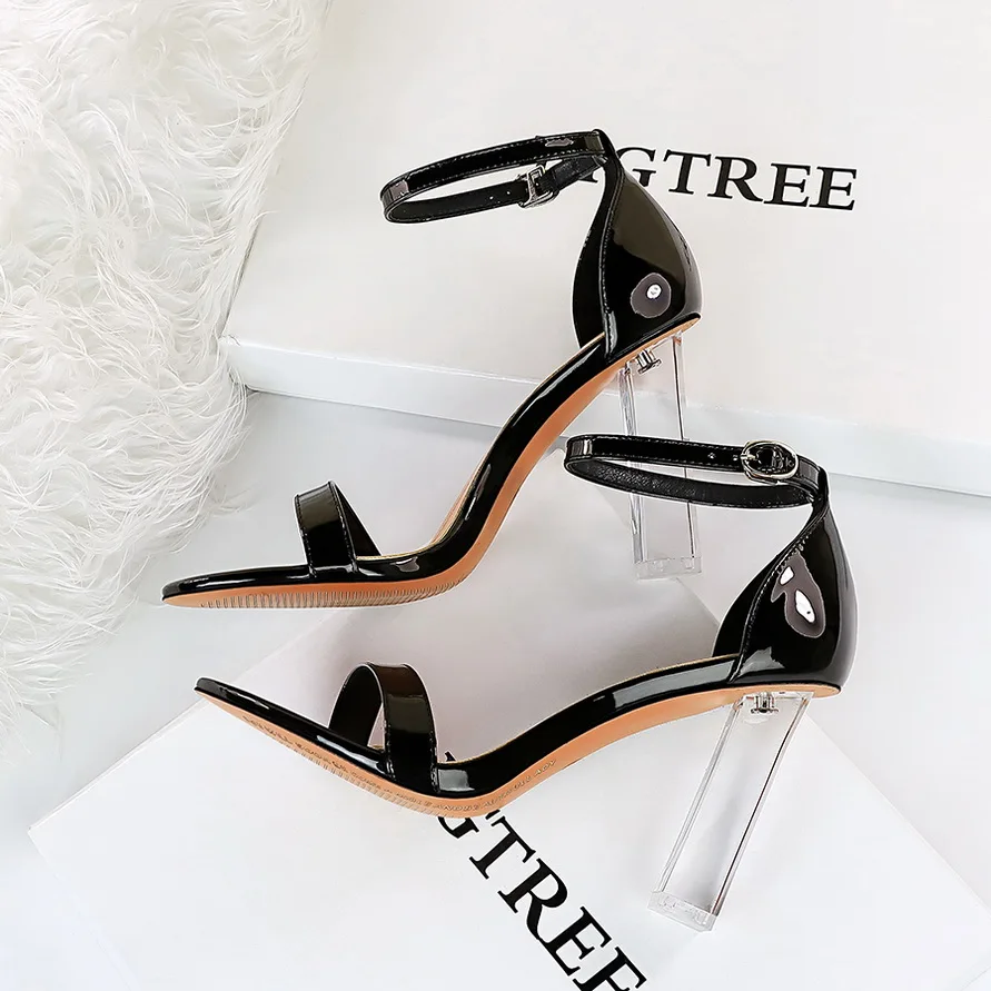 

Women Sexy High Heels New Ladies Pumps Transparent Square Heel Sandals Fashion Buckle Party Dress Female Heels Women Sandals