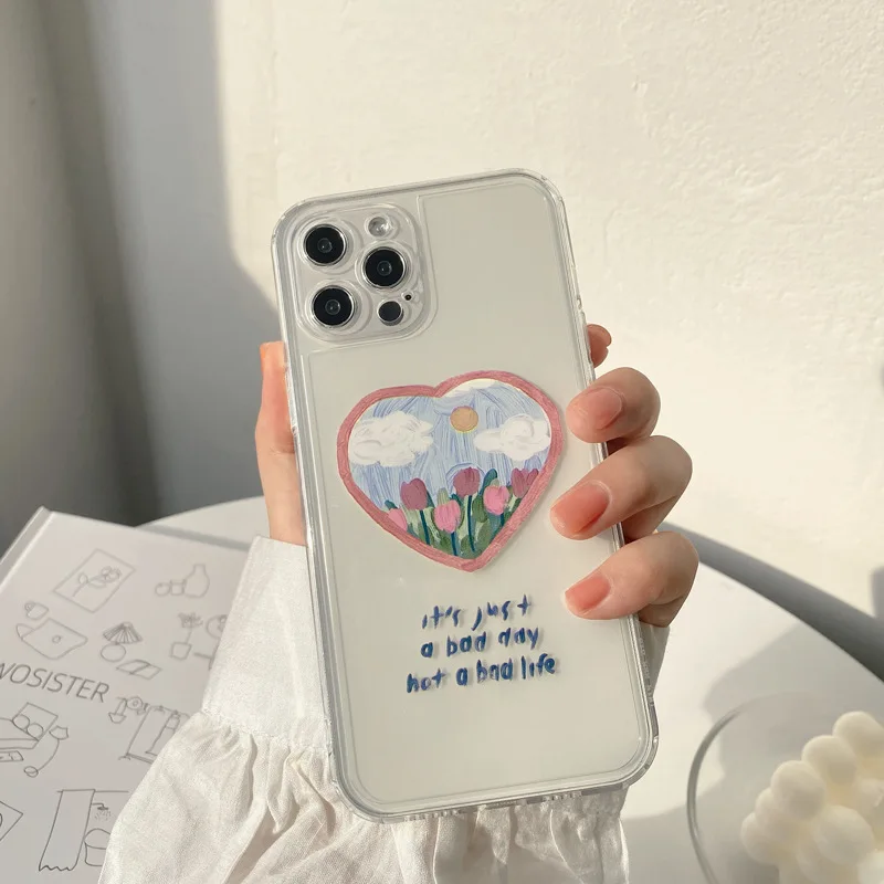 

Cute oil painting flowers Clear Phone case for iPhone 12 11 Pro X XR XS Max 8 7 Plus SE2020 Silicone transparent soft Back cover