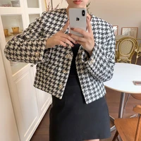 new korean casual plaid women jackets loose v neck single breasted fashion houndstooth fall jackets fashion ladies coats