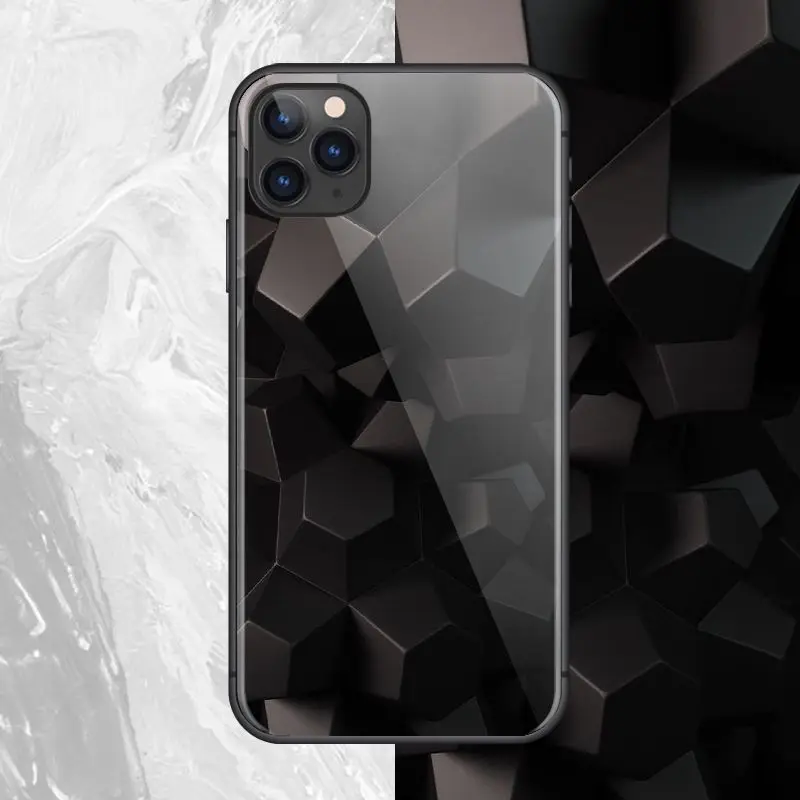 Черный ромб для iPhone SE 6 6s 7 8 plus x xr xs 11 12 Pro max mini чехлы телефонов из закаленного