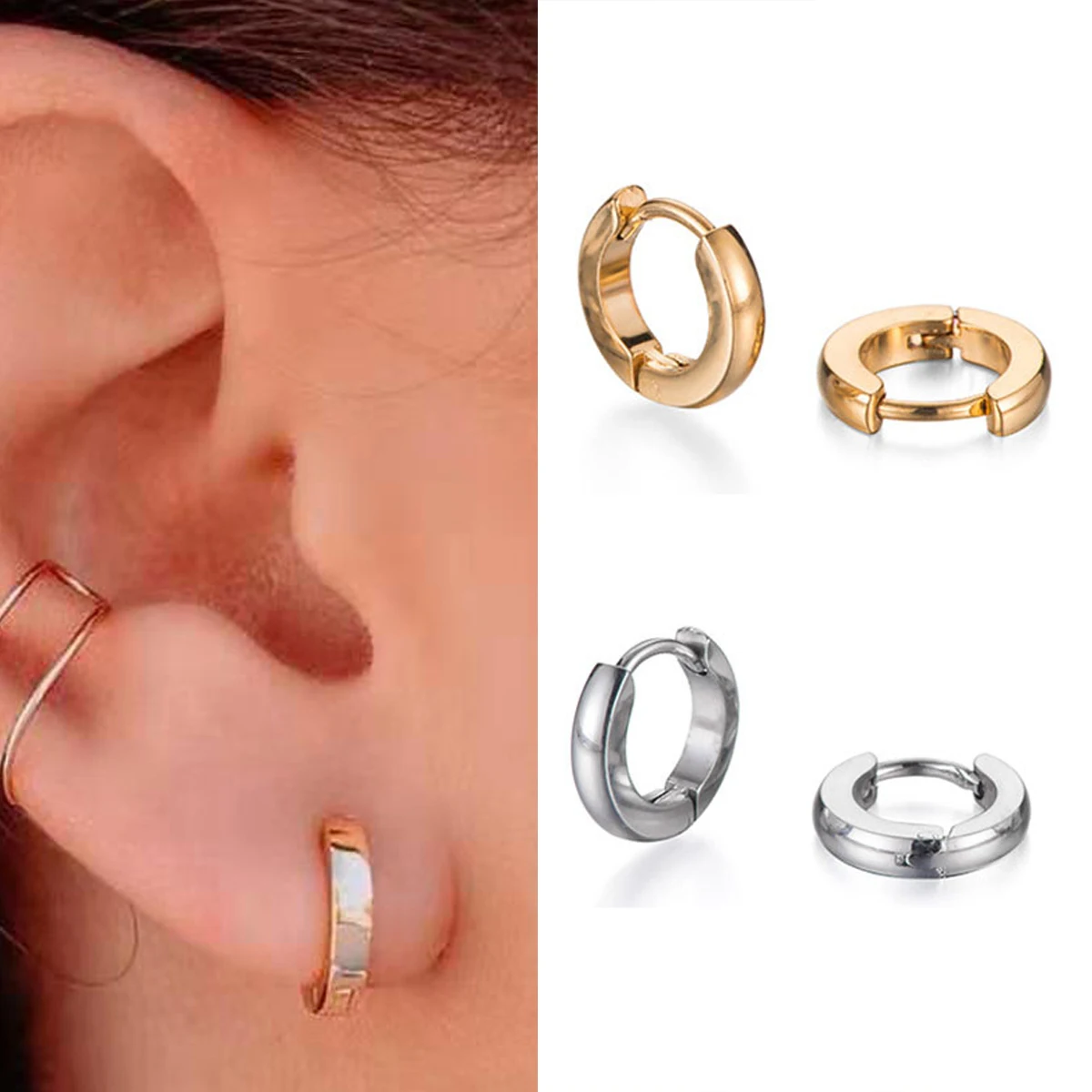 

Minimalism Glossy Round Hoop Earrings Gold Color Tiny Cartilage Earrings Piercing Accessory Men Women Trendy Small Huggie Hoops