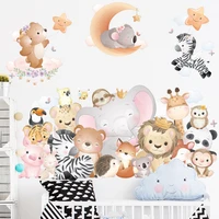 cartoon animals children room decoration wall stickers bedroom sofa background self adhesive wallpapers lion elephant star poste